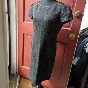 T Tahari tailored sheath dress with black leather detail